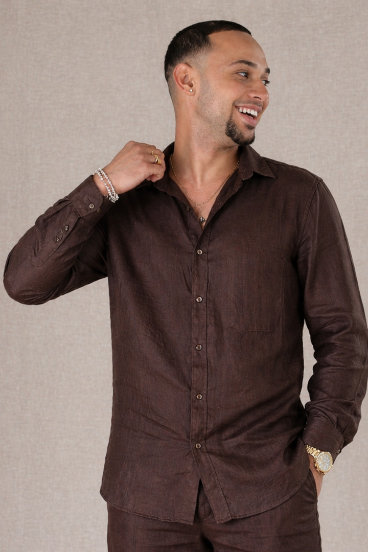 Mens Long Sleeve Shirt - Chocolate
