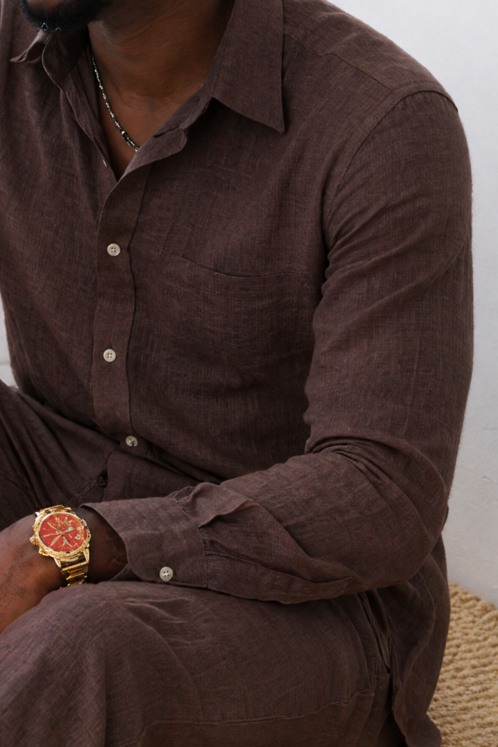 Mens Long Sleeve Shirt - Chocolate