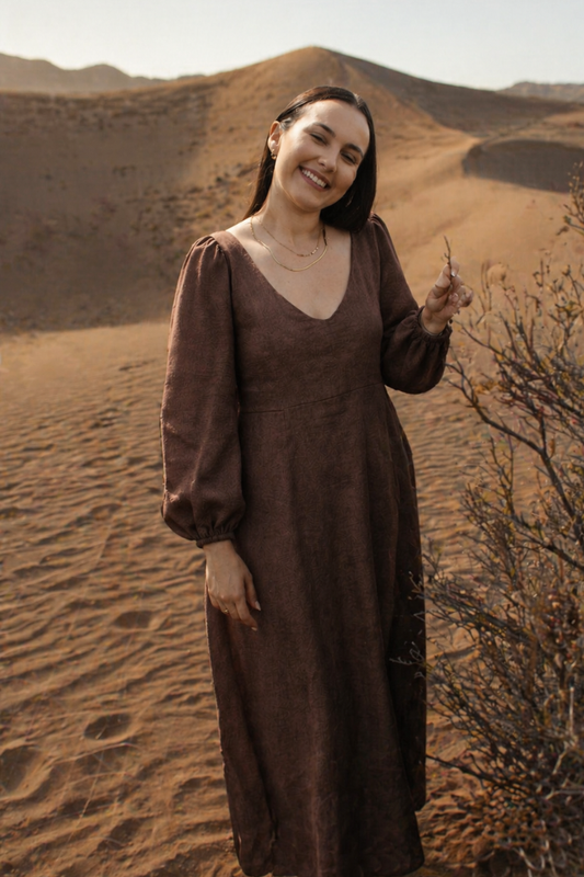 Long Puff Sleeve Dress - Chocolate